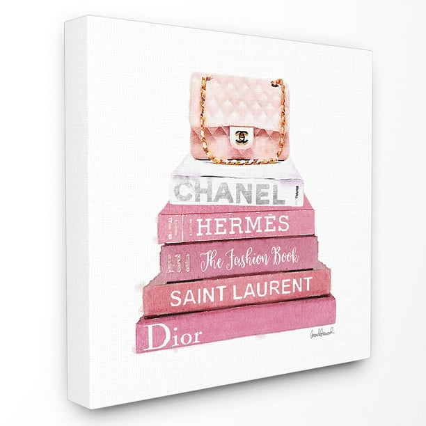The Stupell Home Decor Collection Pink Book Stack Fashion Handbag Wall ...