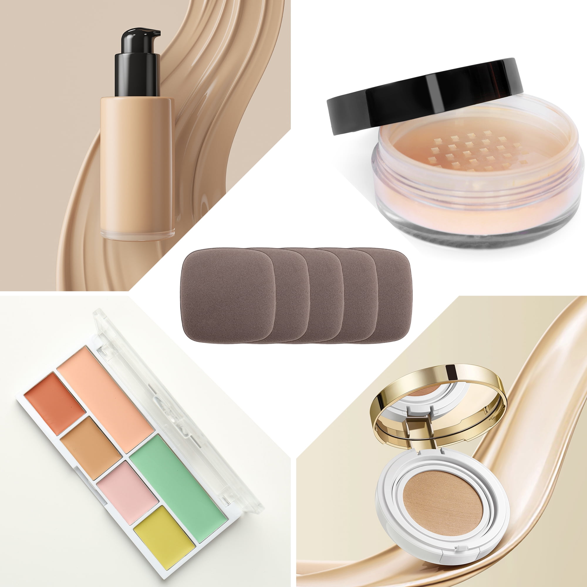 Unique Bargains 5 Pcs Square Face Makeup Sponge for Travel Brown
