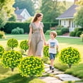 thumbnail image 5 of JEWLALO Artificial Boxwood Topiary Ball with Yellow Flower, 2PCS 25" UV Resistant Artificial Shrub Bushes with Ground Spike, Fake Evergreen Tree Artificial Plants for Outdoor Indoor Decors, 5 of 6