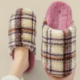 thumbnail image 6 of Viluyesy Womens and Mens Fuzzy Slippers, Cozy Soft Closed Toe Retro Checkered Slip-On Bedroom Indoor Slippers Purple, 6 of 9