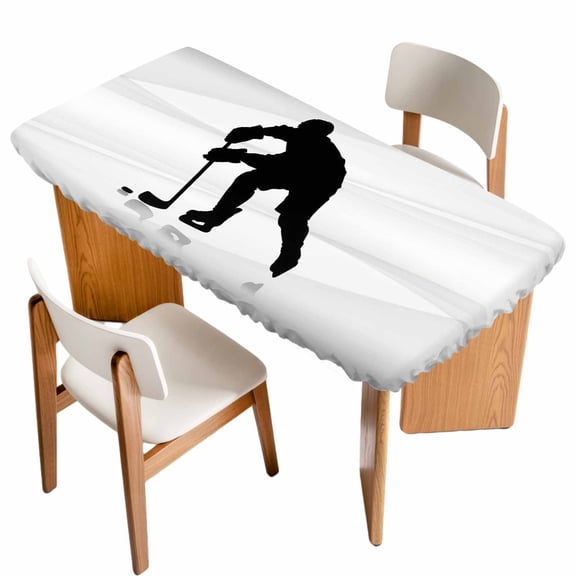 Hockey Table Cloths for 5 Foot Rectangle Tables, Modern Funny Minimalist Sports Geometric Patio Waterproof Elastic Fitted Tablecloths, Washable Rectangular Table Cover for Camping