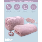 Bliss Travel Blanket Set - 4 Piece Plush Travel Blanket, Carry On Bag, Sleep Mask and Scrunchie