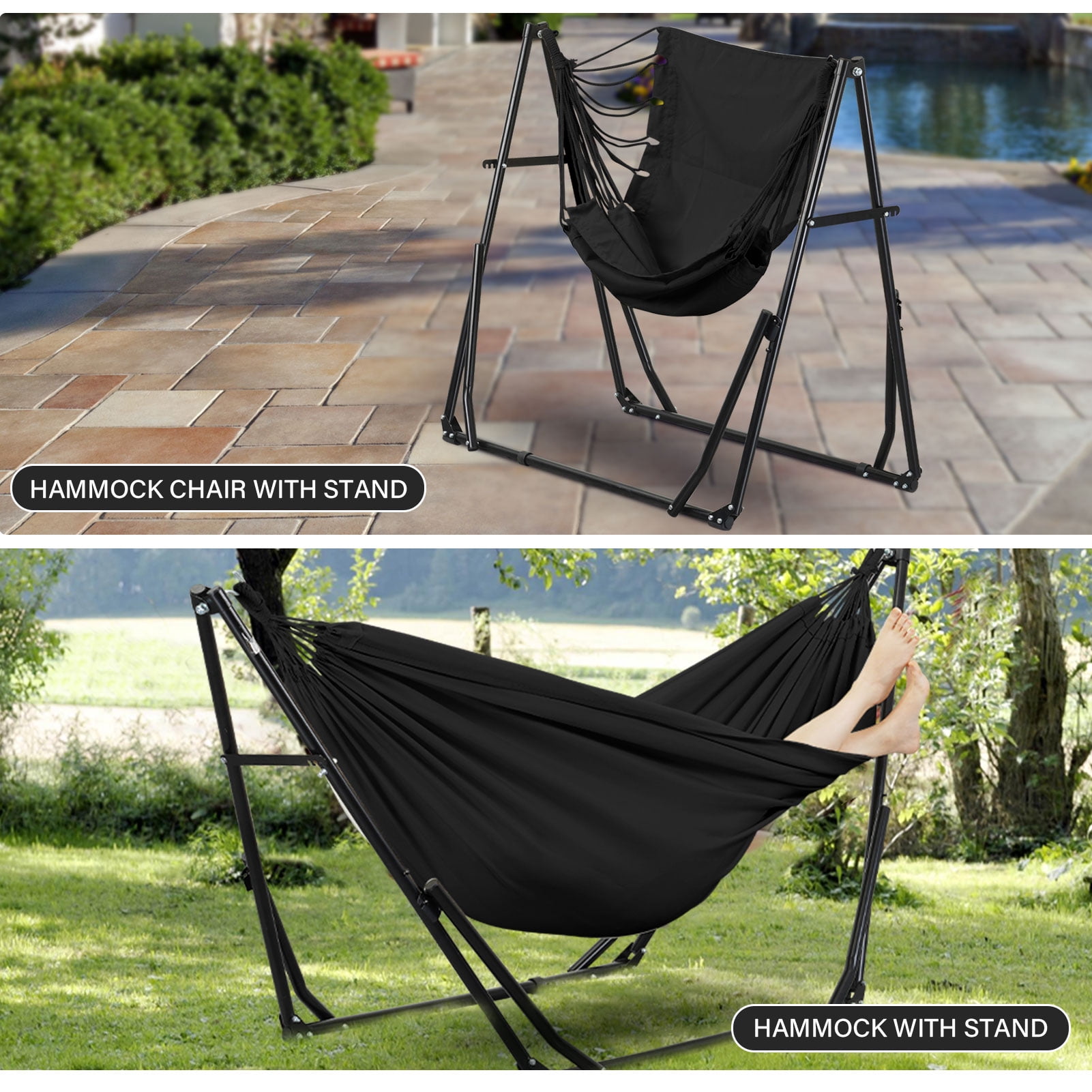 Ainfox 2 in 1 Hammock and Swing Chair with Stand, 550 lbs Capacity，Black