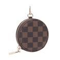 thumbnail image 2 of Daisy Rose Round Checkered Coin Purse Pouch Change Wallet Holder with clasp - PU Vegan Leather - BROWN CHECKERED, 2 of 9