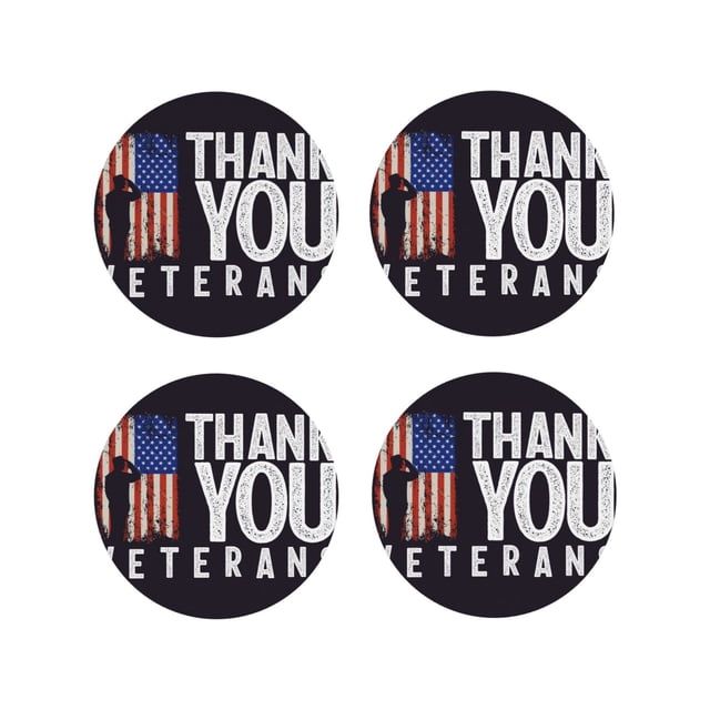 Vsdgher Veterans Day2 Print Leather Coasters for Drinks, Durable Drink Coasters 4 Set for Tabletop Protection, Luxurious Home Décor and Housewarming Gift-Round Shape