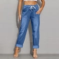 thumbnail image 7 of Wutalume Jeans for Women Slim Fit Straight Leg, Versatile Casual Pants with Cuff Hem, Pure Color Denim for Easy Styling,Light Blue XL, 7 of 7