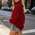thumbnail image 5 of Tusihei Women Turtleneck Cable Knit Sweater Loose Oversized Chunky Pullover Casual Warm Long Sleeve Fall Winter Top, Wine 3XL, 5 of 5