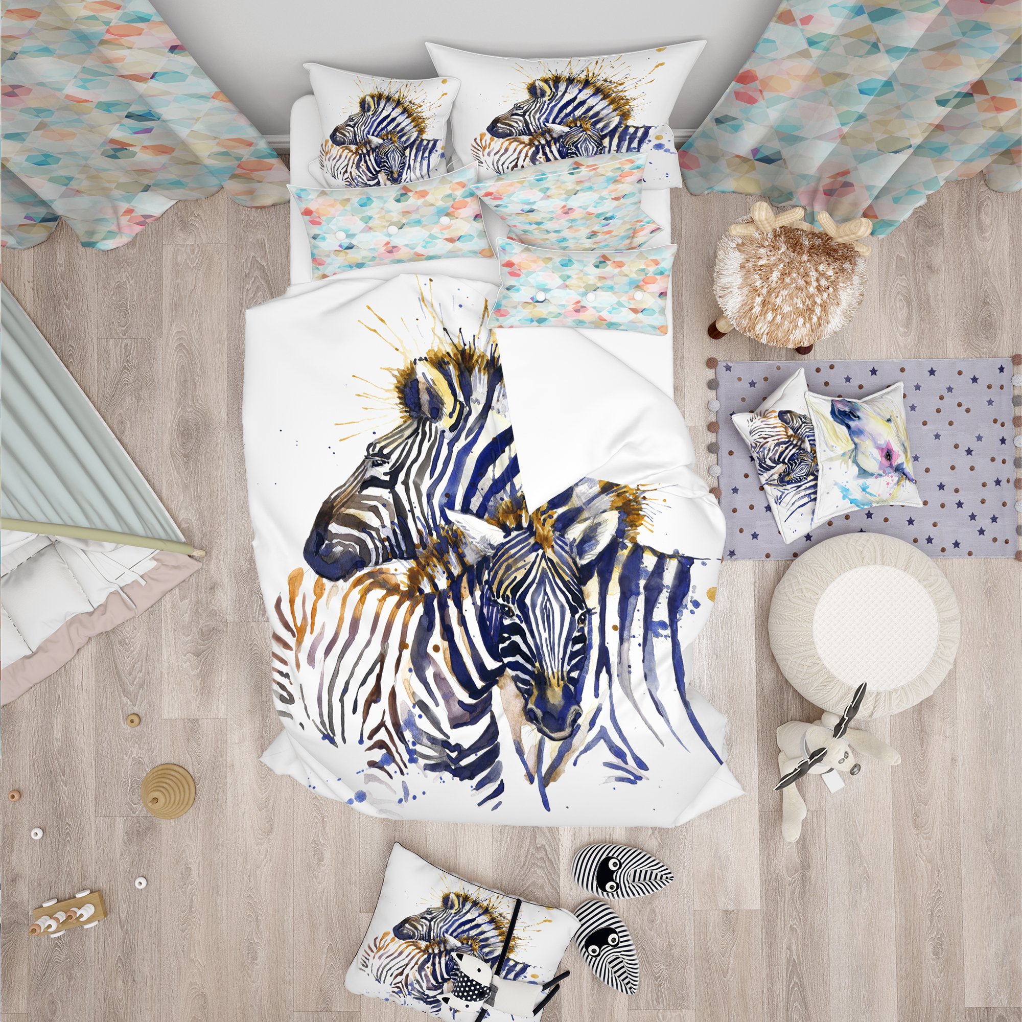 Designart 'Zebra Watercolor Rightwards' Modern & Contemporary Duvet Cover Set