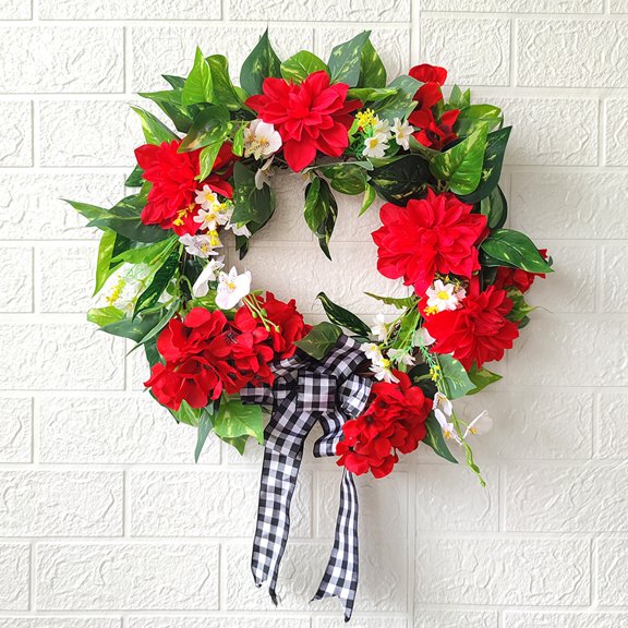 Wreath for Front Door Winter Wreath Christmas Wreath Red Geranium Wreath 18 Inch Handmade Wreath Farmhouse Rustic Decor Wreath