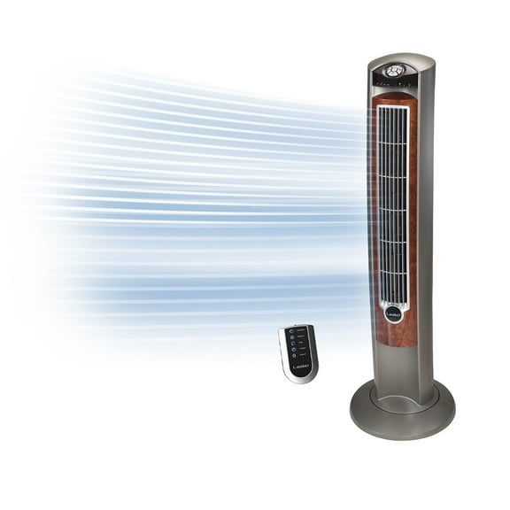 Lasko 42" Wind Curve Tower Fan with Nighttime Setting, Timer and Remote, Gray/Brown, T42954