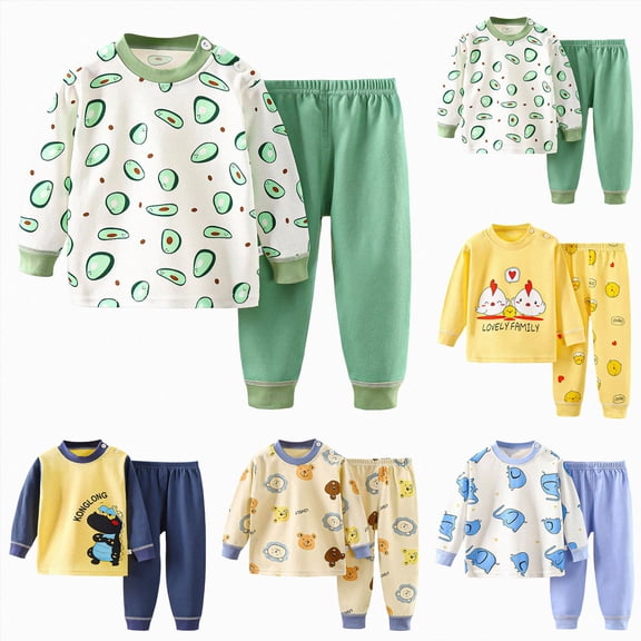Gubotare Boys Pajama Sets Little Boy Long Sleeve Shirt & Straight Leg Pants Set All-Weather Loungewear Outfits Set Pajamas Sleepwear Pjs for Baby Kids Toddler Boy (Dark Blue,3-6 Months)