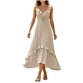 thumbnail image 2 of Aimik Women's Sleeveless V-Neck Ruffle Maxi Dress High Low Hem Tiered Flowy Romantic Summer Beach Dress, 2 of 5