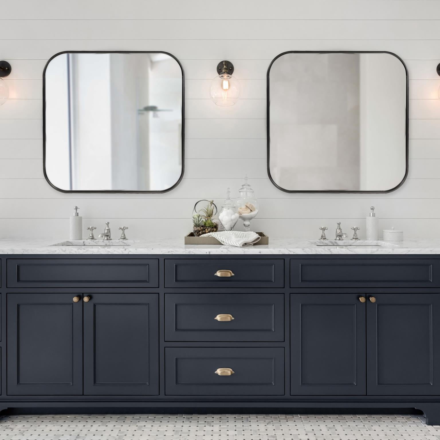 Tyler Dillon Brushed Black Square Stainless Steel Framed Vanity Mirror - 30" x 30"