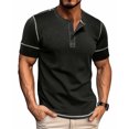 thumbnail image 2 of SOMOWI Men T Shirts Spring Short Sleeve Solid Color Letter Stripe Stitching Black Fall Tops 2XL, 2 of 8