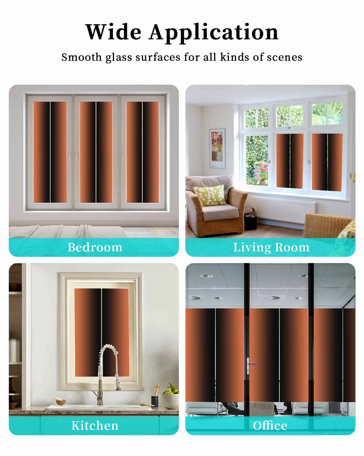 Window Privacy Film,Orangered Black Ombre UV Sun Blocking Window Tint Film Heat Control One Way Blackout Window Film,Modern Abstract Gradient Color Art Non Adhesive Static Cling Sticker 29.5x78.7 In