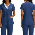 thumbnail image 4 of Scrubs for Women Medical Scrubs Set, Stylish Contrast Trim V-Neck Mock Wrap Top and Straight Leg Cargo Pants, 4-Way Stretch Professional Nurse Uniform, S-3X, 4 of 9