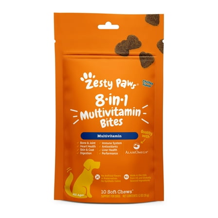 Zesty Paws 8-in-1 Multivitamin Bites for Dogs, for Overall Wellbeing, Chicken 10ct