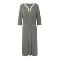 thumbnail image 3 of Midwennn Women's Zipper Front Robe 3/4 Sleeve Housecoat Calf Length Casual Nightgown Loose Bathrobe with Pockets Soft Knee Length Nightgowns Womens Nightshirt Sleepwear Shirt Button Nightgown plus, 3 of 4