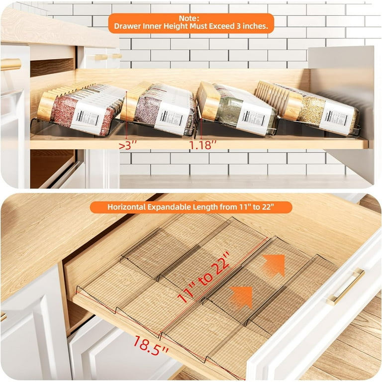 PanPanPal Spice Drawer Organizer 2 Tier Expandable from 11 to 22 Seasoning Rack Tray Insert Spice Rack Tray for Kitchen Drawer Countertop