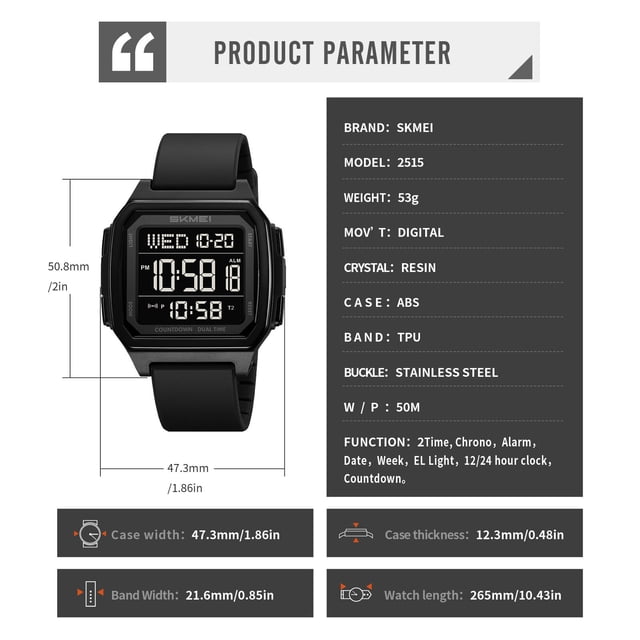 Tauxra Multifunctional Electronic Watch With Step Counting Compass 50M Water Resistance For Outdoor Hiking Camping