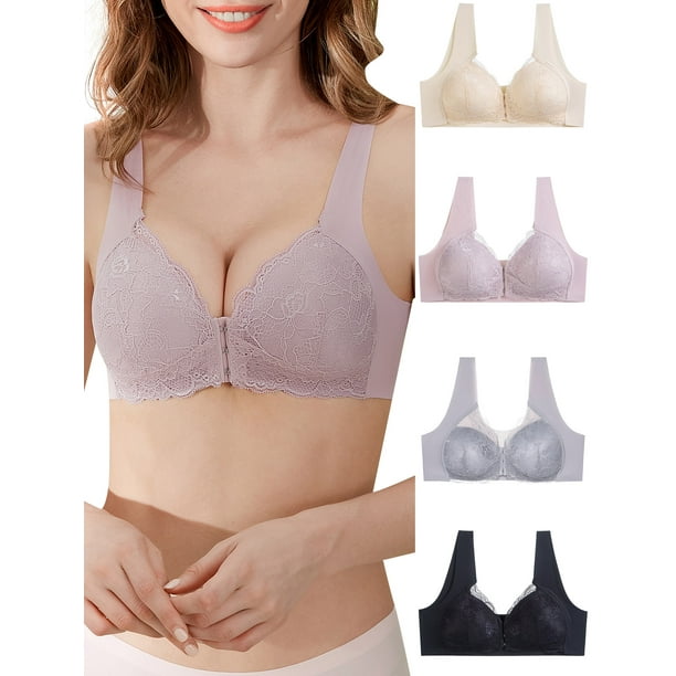 Women Front Closure Bra Lace Thin Padded No Underwire Plus Size