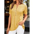 thumbnail image 2 of Short Sleeve V-neck Women Button Henley Blouse Tops Summer Pleated Casual Blouse Shirt, 2 of 6
