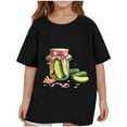 thumbnail image 4 of Virmaxy (2-14 Years Old)Pickle Letter Printed Shirt For Toddler Boys Girls Casual Printed Gherkin Pattern T-Shirt Kids Spring Summer Loose Short Sleeve Crew Neck Top Black-13 4 Years, 4 of 4
