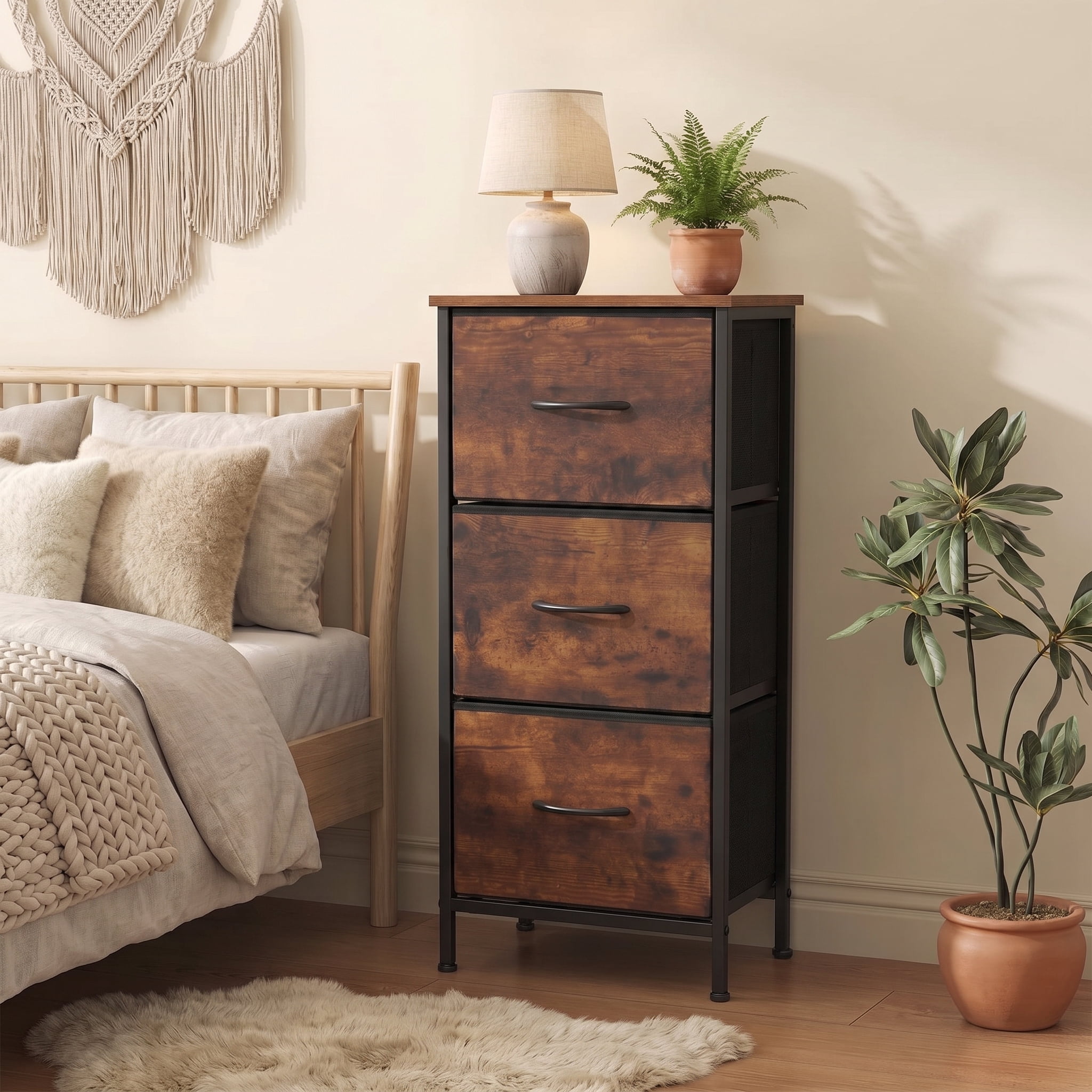 TrumanPick Fabric Storage Drawer Bedroom Dresser, Fabric Dresser for Closet, 3 Fabric Dresser with 3 Storage Drawers for Clothes, Living Room, Hallway, Entryway, Rust