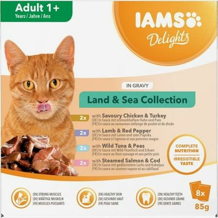 Iams Delights Land & Sea in Gravy Cat Food 8pk (8 x 85G)