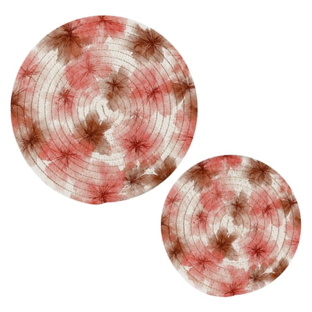 Cotton Rope Pot Holder Set of 2 Kitchen Trivets Pink and Brown Tie-dye Flowers Potholdersfor Hot Pans & Dishes