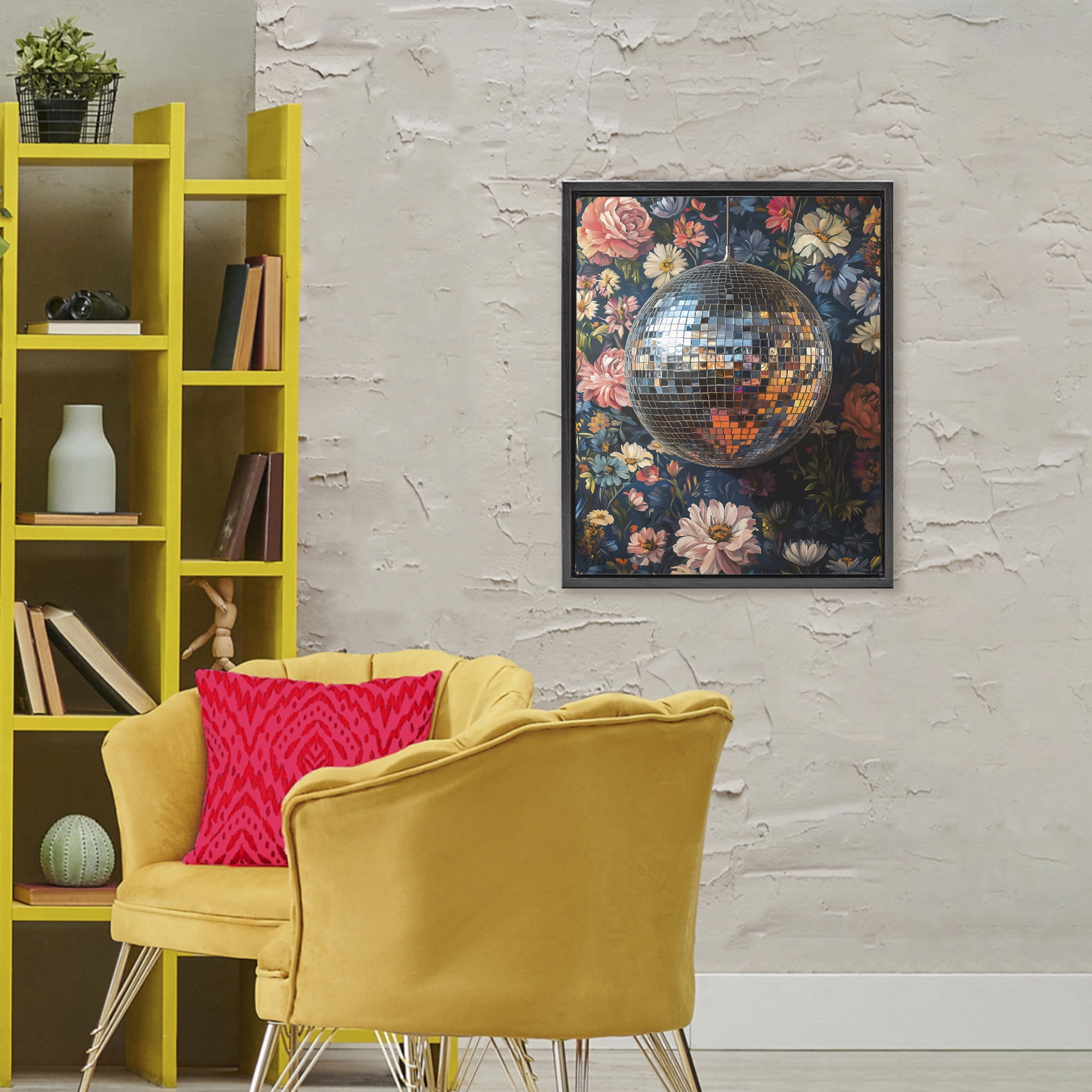 Stupell Industries Floral Disco Ball Reflection Black Framed Floater Canvas Wall Art, design by LSR Design Studio