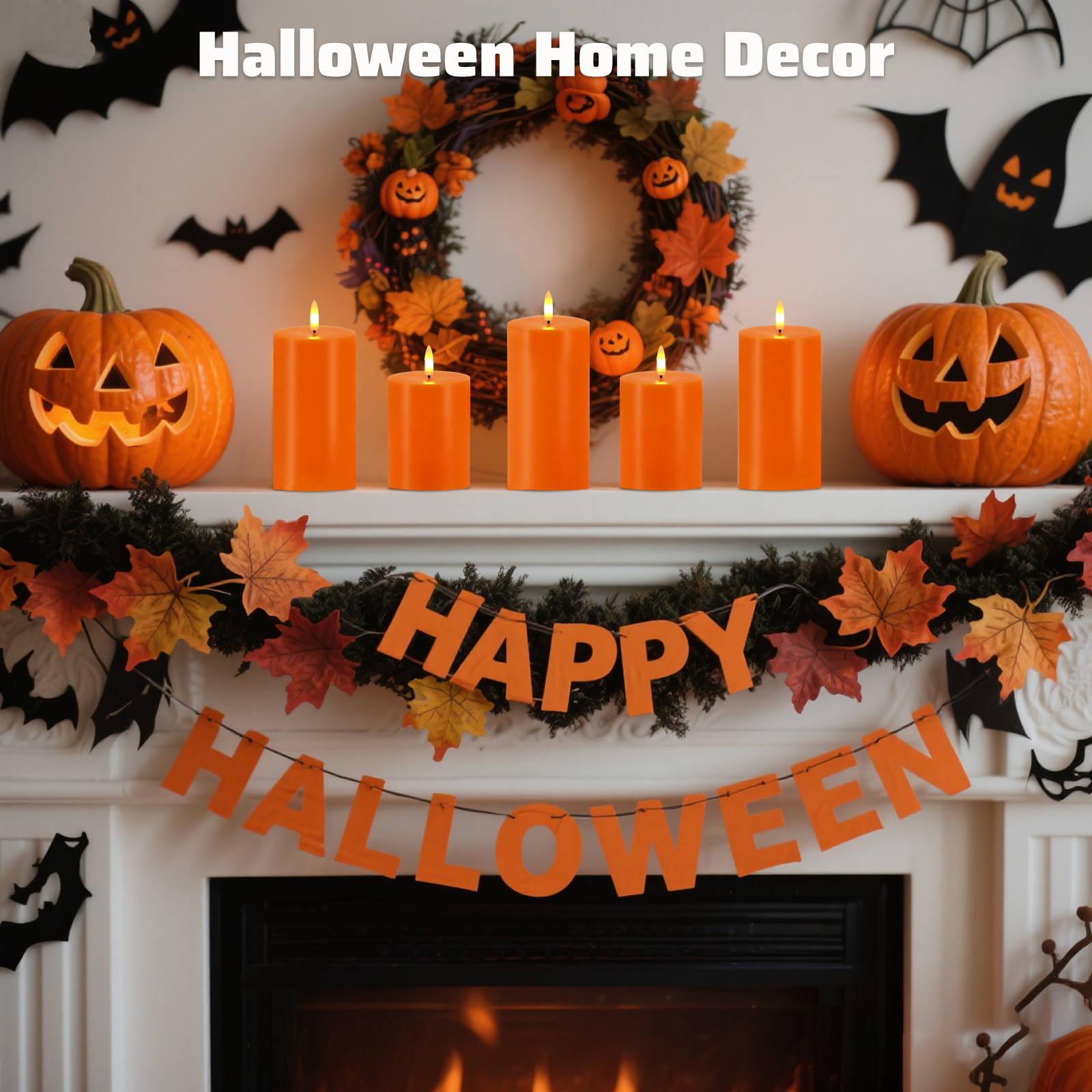 Orange Flameless Candles, Set of 3 Flickering LED Candles with Remote & Timer, Dimmable Real Wax Electric Pillar Candles Battery Operated, Orange Candles for Fall Thanksgiving Halloween Decor