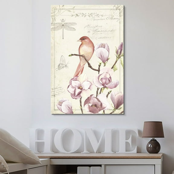 wall26 Canvas Wall Art - Vintage Style Red Bird on The Blooming Flower Branch - Giclee Print Gallery Wrap Modern Home Art Ready to Hang - 16x24 inches