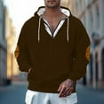 thumbnail image 2 of BiZtdJrK 1/4 Zip Hooded Sweatshirt Mens Fleece Lined Pullover Hoodie Lightweight Oversized Drawstring Sweatshirts with Kangaroo Pocket, Brown, S, 2 of 8