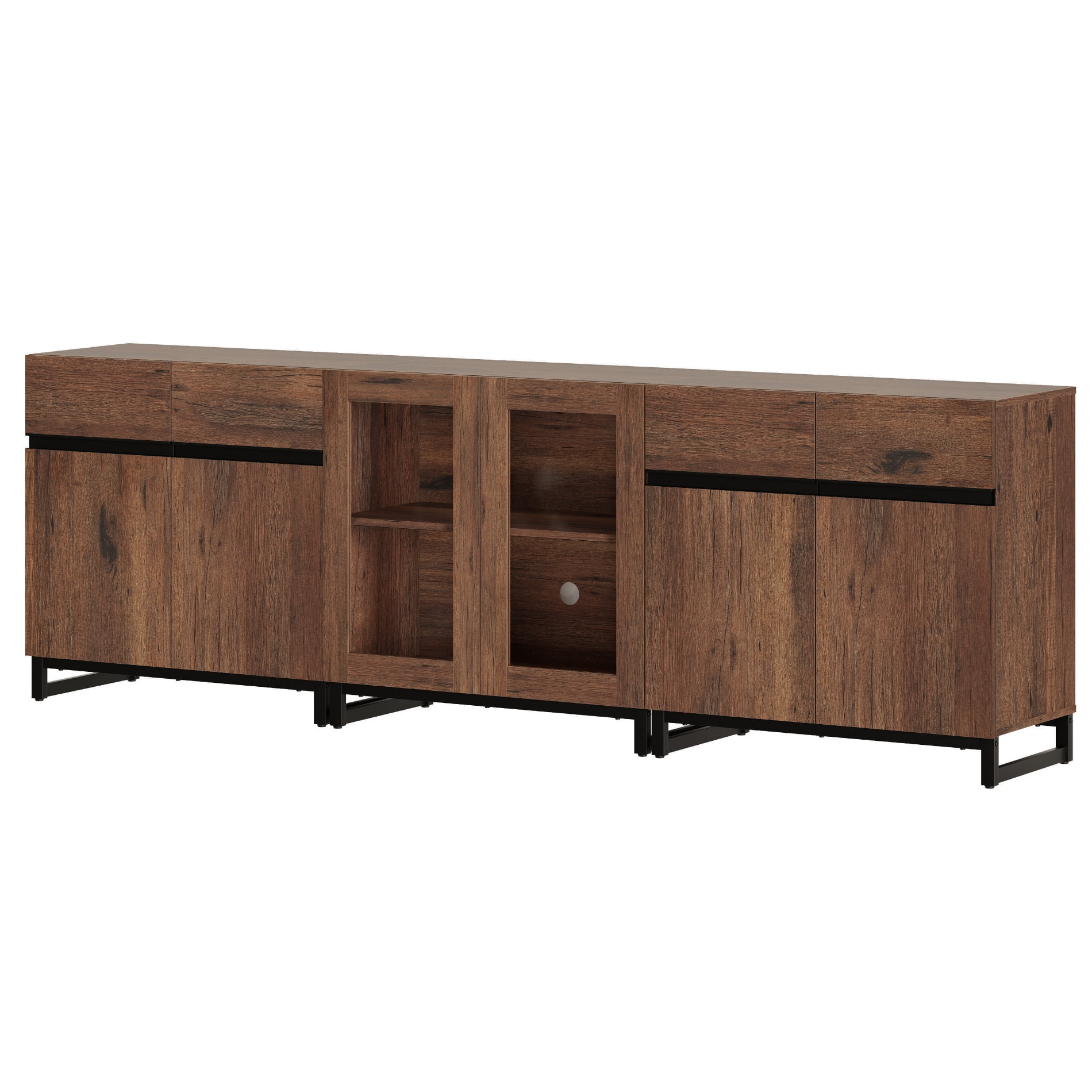 Modern Sideboard With Adjustable Shelves, 3 In 1 Storage Cabinet With Glass Doors, Coffee Bar Cabinet For Living Room, Kitchen,Brown