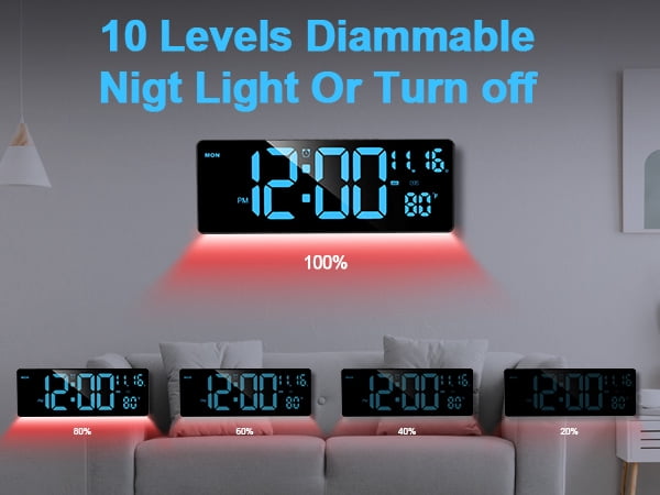 XREXS Digital Wall Clock Large Display, 16.5" LED Wall Clock with 6 Color Changes Night Lights, Auto DST, Count Up/Down Timer Clock with Remote Control for Living Room Bedroom Office Wall Decor