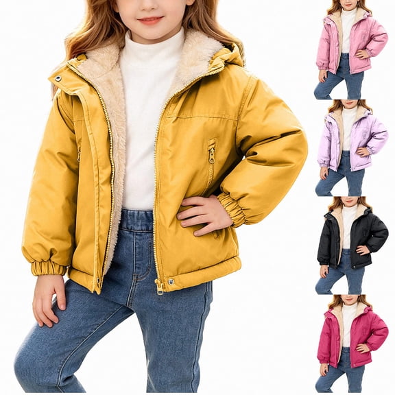 Piuwrlz Girls Puffer Coat with Hood Pocket Kids Zipper Windbreaker Jacket Warm Cotton Jackets Yellow Size 12 Years