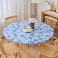 thumbnail image 4 of Round Elastic Edged Vinyl Tablecloth with Flannel Backing Waterproof Oil-Proof PVC Fitted Table Cloth Plastic Cover (Fits Tables up to 40" - 44" Diameter), 4 of 6