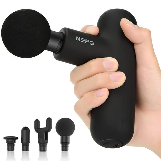 Pistola de Masaje NEPQ Negro de Tejido Profundo Recargable con 4 Cabezales