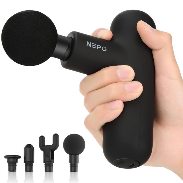 Pistola de Masaje NEPQ Negro de Tejido Profundo Recargable con 4 Cabezales