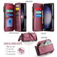 thumbnail image 4 of for Samsung Galaxy S25 Plus Rugged Case, Classic PU Leather Shoulder Strap Wrist Strap Zipper Pocket RFID Blocking Wireless Charging Kickstand Case Cover for Samsung Galaxy S25 Plus, Winered, 4 of 9