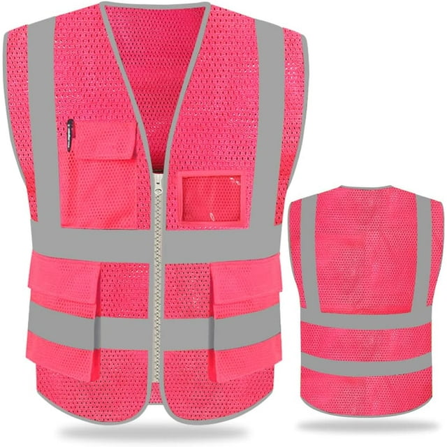 GHSDFBB High Visibility Safety Vest Mesh Reflective Work Vests for Men Women with Pockets and Zipper Meets ANSI/ISEA Standards