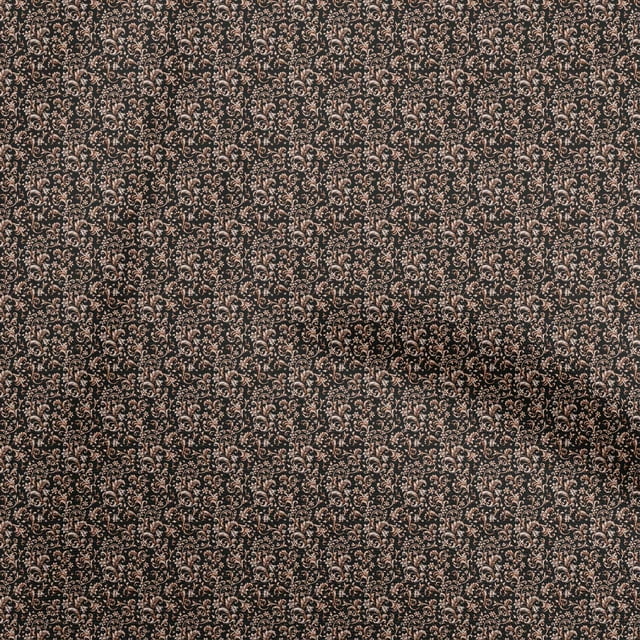 oneOone Polyester Spandex Dark Brown Fabric Baroque Sewing Material Print Fabric By The Yard 56 Inch Wide