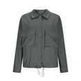 thumbnail image 4 of Womens Cropped Jackets Buckle Down Long Sleeve Blazer Lapel Long Sleeve Blouses Tops with Mutil Pockets Drawstring Adjustable Blouses Tops Fall Winter Outfits Y2K Clothes, 4 of 6