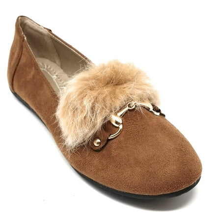 

Women Ballerina Ballet Flats Faux Suede Loafers Shoes / Feather Buckle
