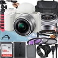 thumbnail image 1 of Sony Alpha ZV-E10 Mirrorless Vlog Camera With 16-50mm Lens + 128GB Memory Card + Filter Kit + Tripod + Case + A-Cell Mobility Accessory Bundle (White), 1 of 1