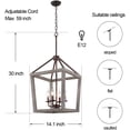 thumbnail image 7 of TOMIYA Dining Room Lighting Fixtures Hanging Farmhouse Antique Wood Pendant Light Rustic Metal 4-Light Arms French Country Style, 7 of 7