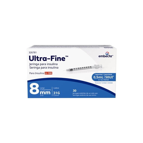 Jeringa Ultra Fine para insulina 0.5 ml 31G x 8 mm 30 pzas