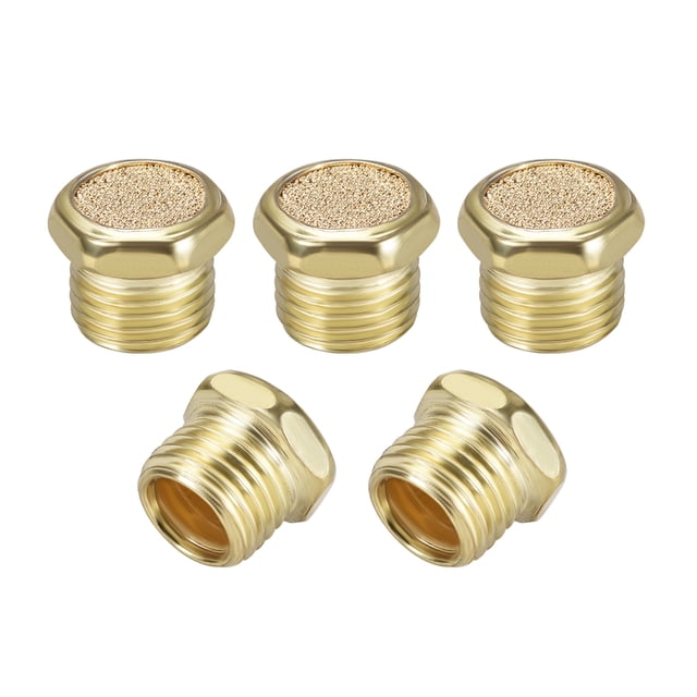 Unique Bargains Sintered Bronze Exhaust Muffler G1/4 - Flat Body Air Muffler Air Flow Speed Controller Brass Flow Control Muffler 5pcs
