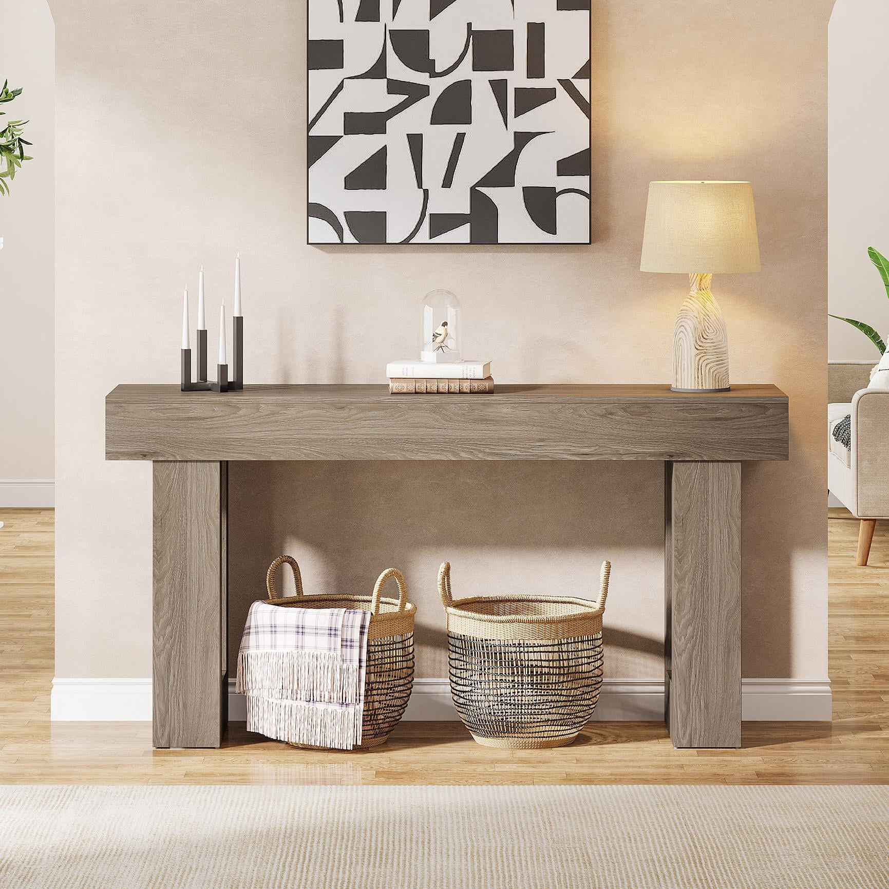 Tribesigns 63-Inch Farmhouse Console Table, Wooden Sofa Table Behind The Couch, Rectangular Entryway Table for Entrance, Hallway, Living Room (Gray)